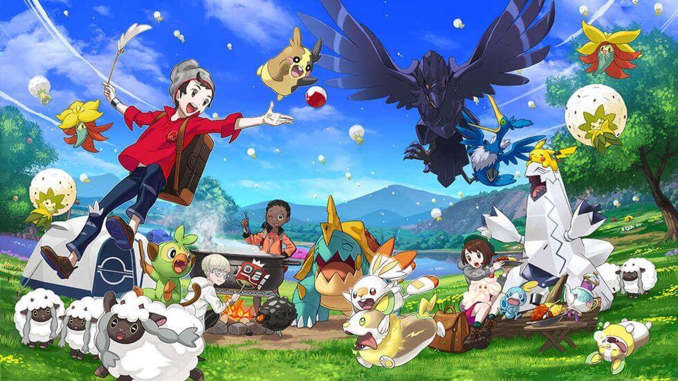 Tampilan game Pokemon Sword and Shield dengan karakter manga yang khas